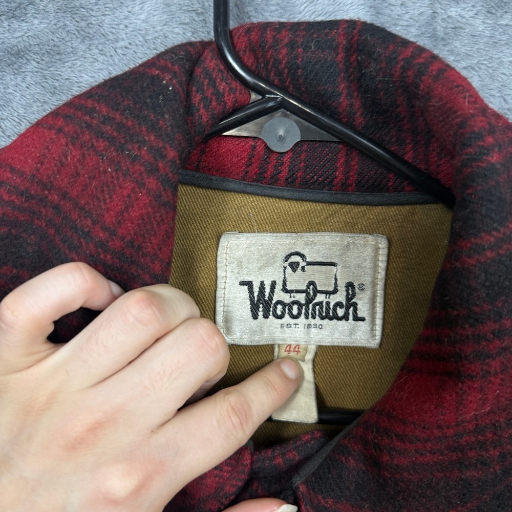 Woolrich Hunting Coat Mens 44 Red Black Plaid Wool Buffalo Check Vintage Jacket - Picture 5 of 7